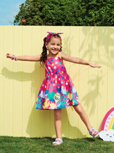 Girls Dress - Young Girl Colorful Vacation Multiple Floral & Polka Dot Strap Sundress, Vibrant Prints For Spring/Summer Outing
